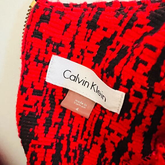Calvin Klein Abstract Print Short Sleeve Sheath Dress Size 4 Red Black - Picture 3 of 7